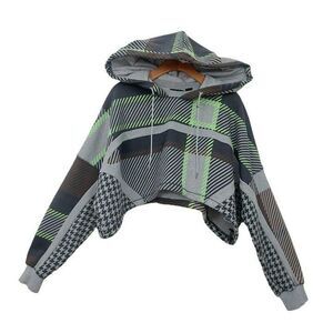 Adidas Ivy Park Cropped Halls Of Ivy Hoodie Womens XS Gray Brown Allover Print